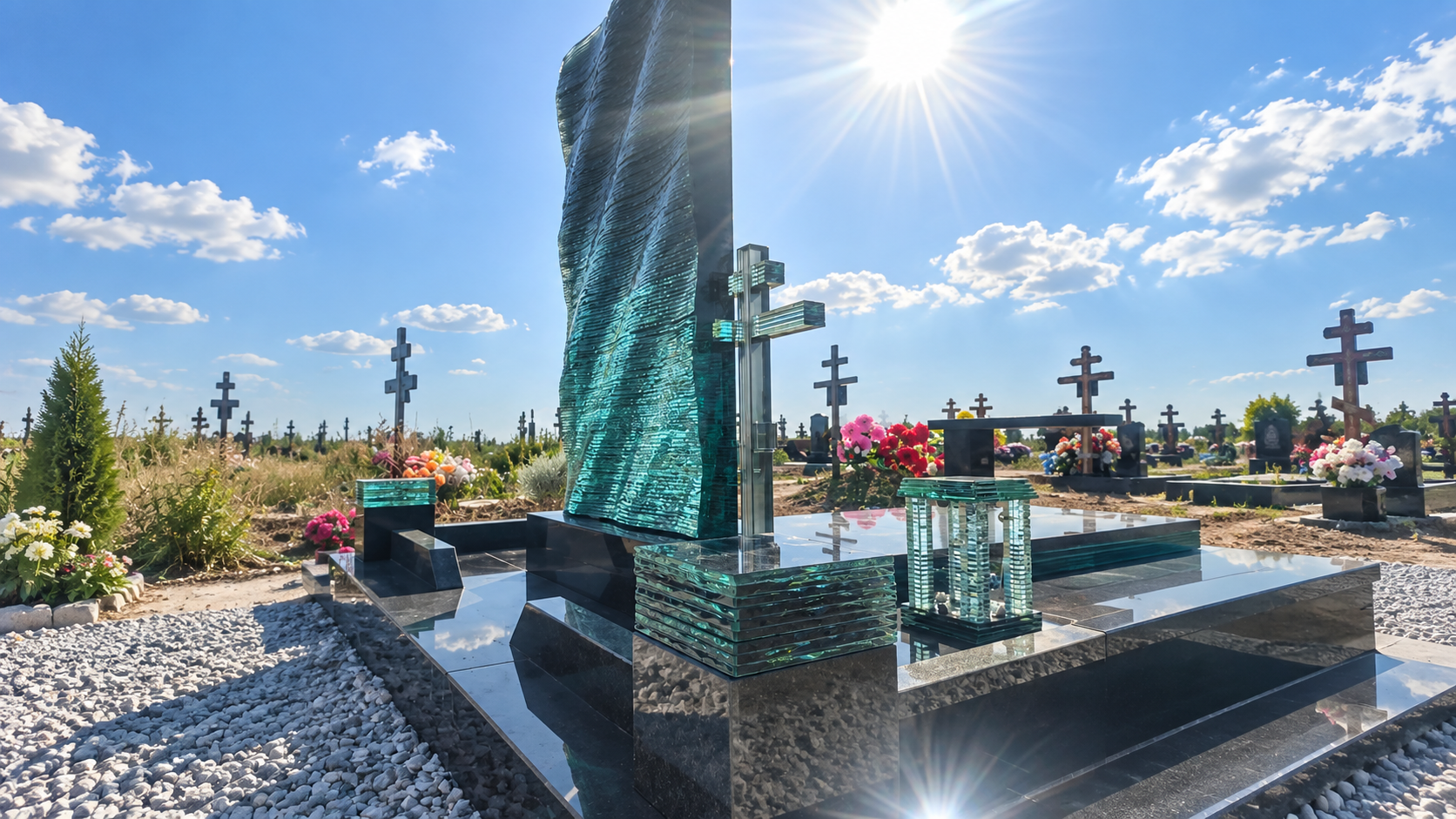 Стеклянные памятники на могилу: современный мемориал в крымском климате